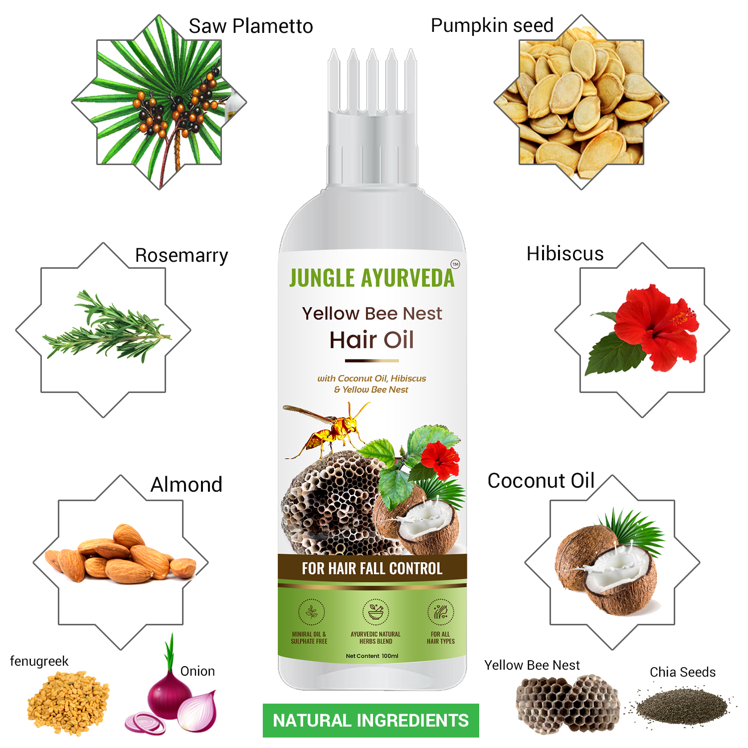 Yellow Bee Nest  Hair Oil for Hair Growth and Hair Fall Control - With Tataiya chatta Oil