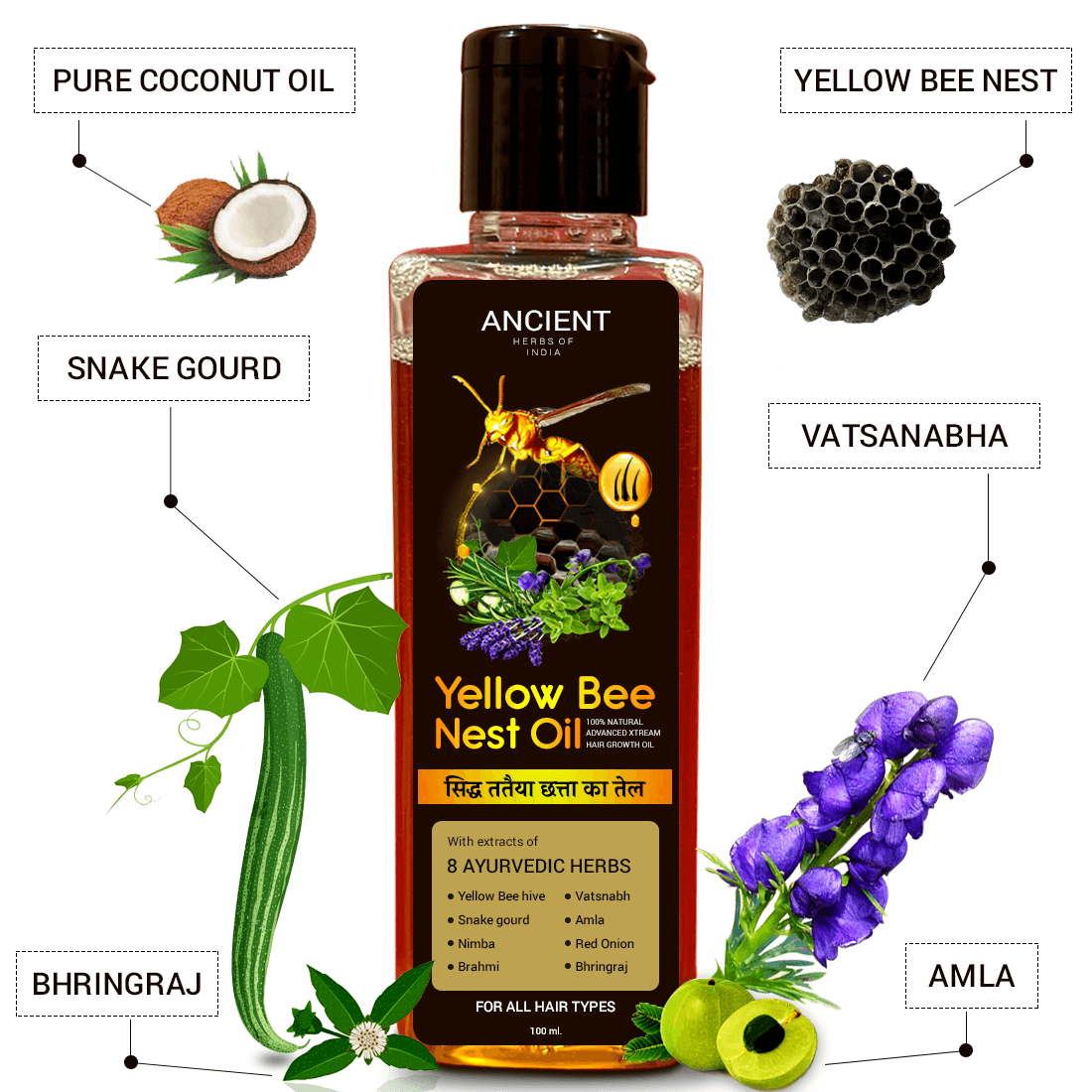 Yeloow Bee Nest Adivasi hair oil original, Adivasi herbal hair oil for hair growth, Hair Fall Control, For women and men